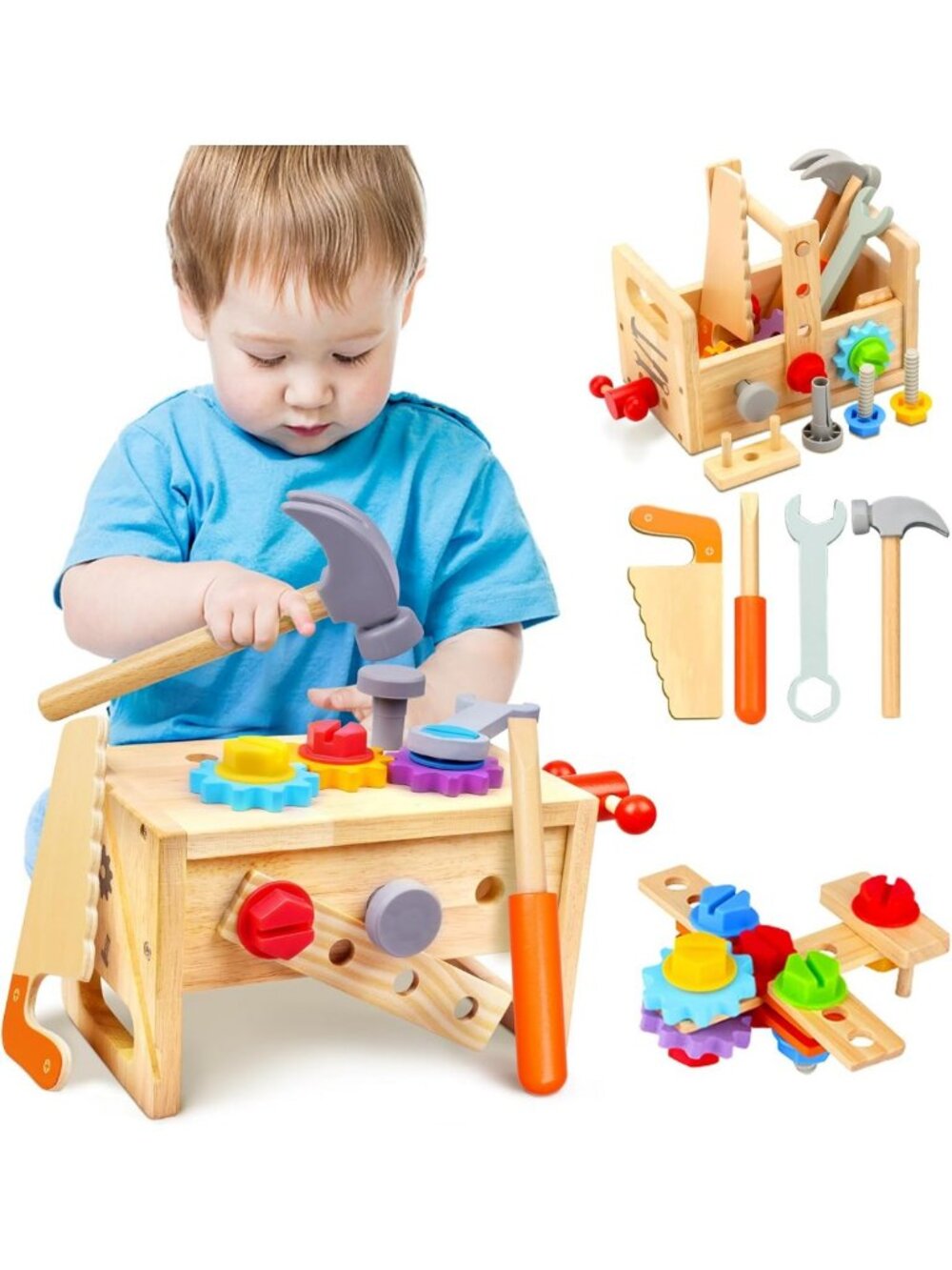 29-Piece Wooden Kids Tool Set with Toolbox | Montessori STEM Educational Toy for